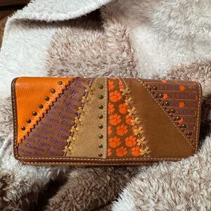 Fossil Clemson Tigers Patchwork Leather Wallet with Paw Print Accents